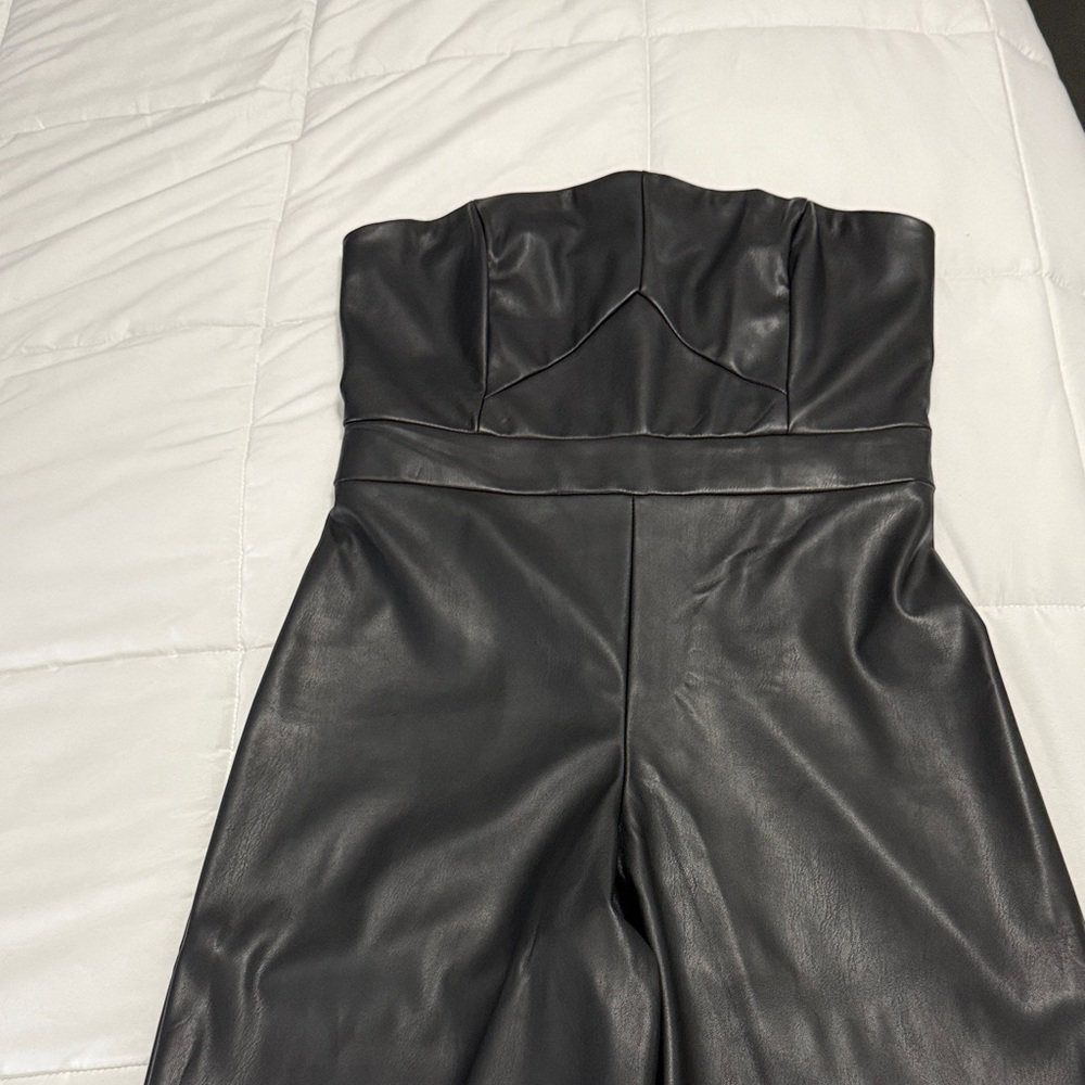 Banana Republic Factory Black Faux Leather Jumpsuit